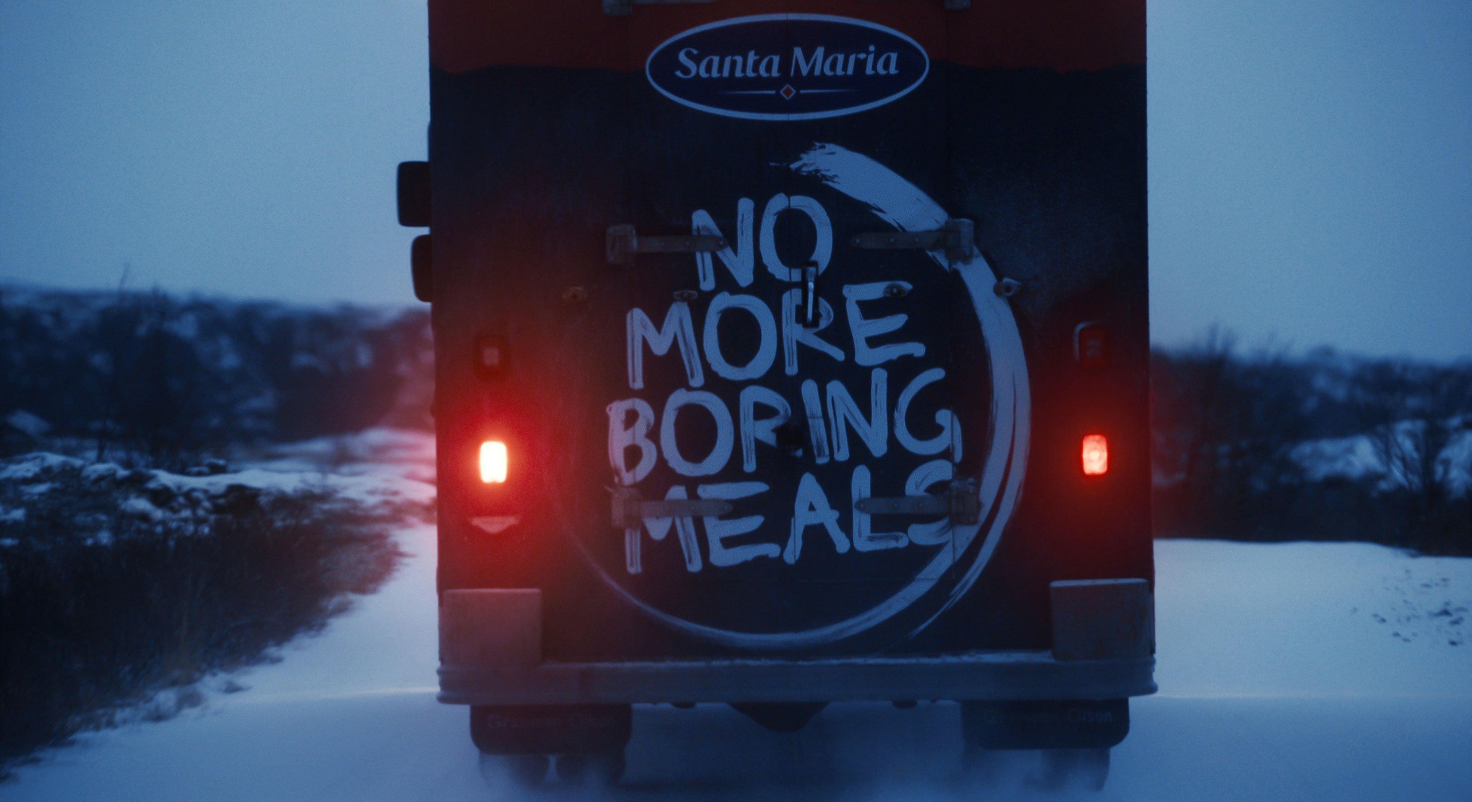 No More Boring Meals stamp on bus