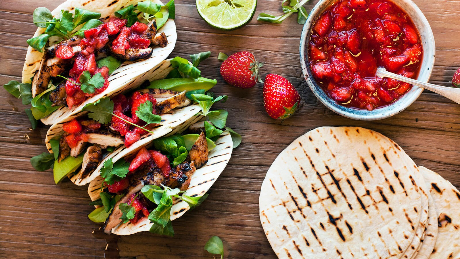 Strawberry & chipotle salsa in grilled chicken Tacos
