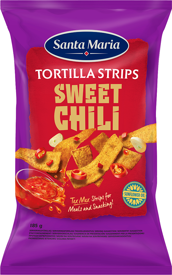 Chips påse tortilla chips med smak av sweet chili