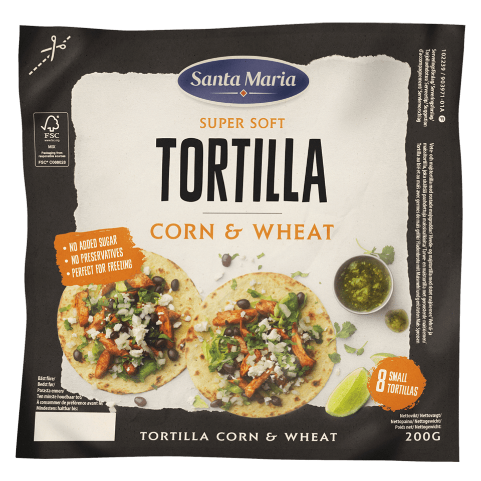 Förpackning med Tortilla Corn & Wheat Small från Santa Maria