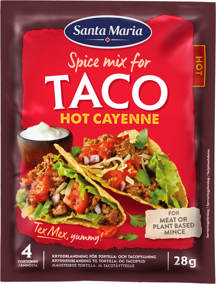 Taco kryddmix med smak av het cayenne i påse