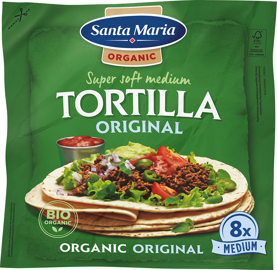 Packet with eight organic wheat tortillas