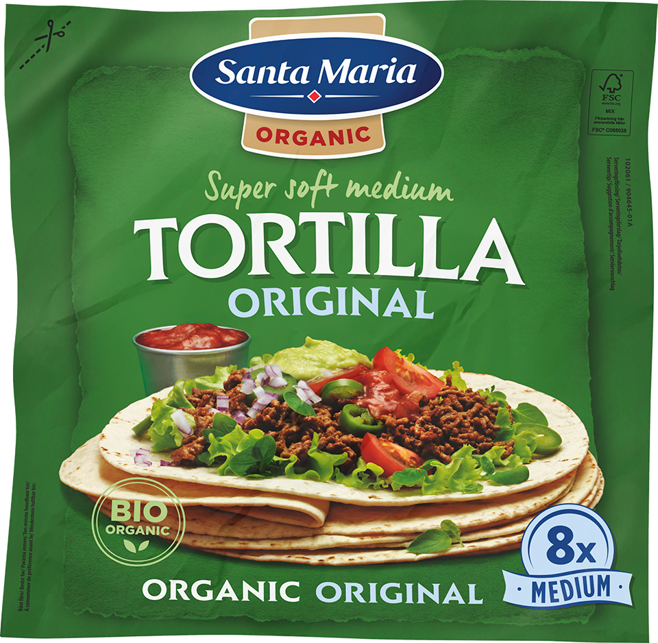 Packet with eight organic wheat tortillas