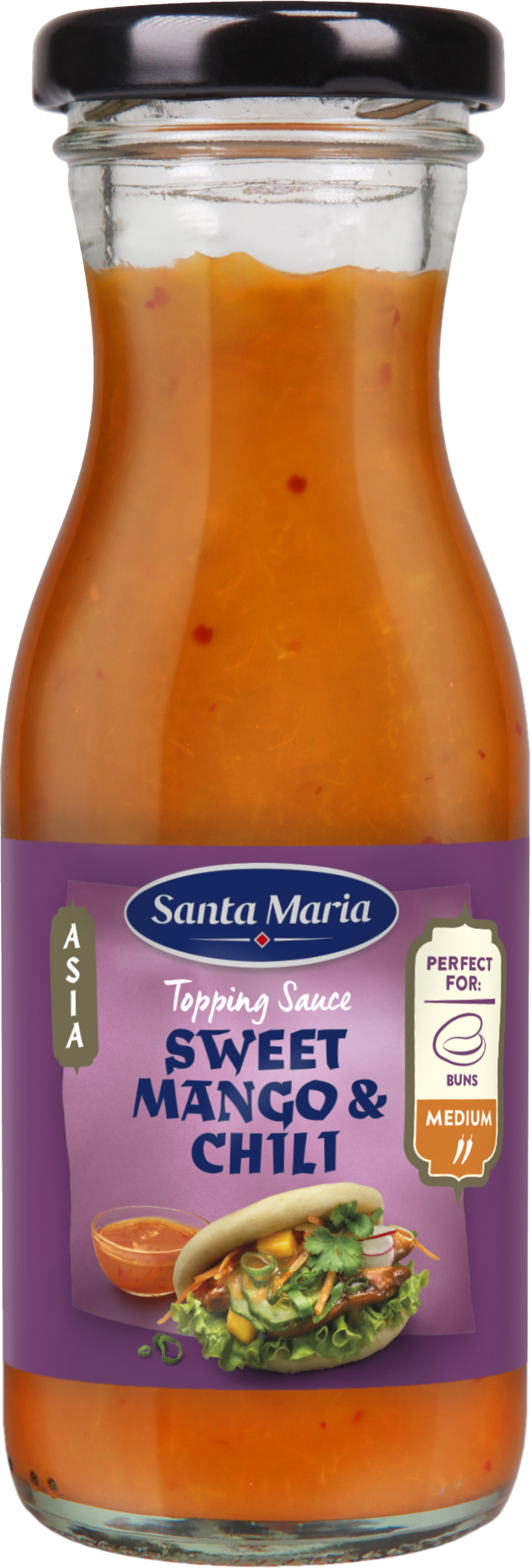 burciņa ar Santa Maria saldo čili un mango mērci