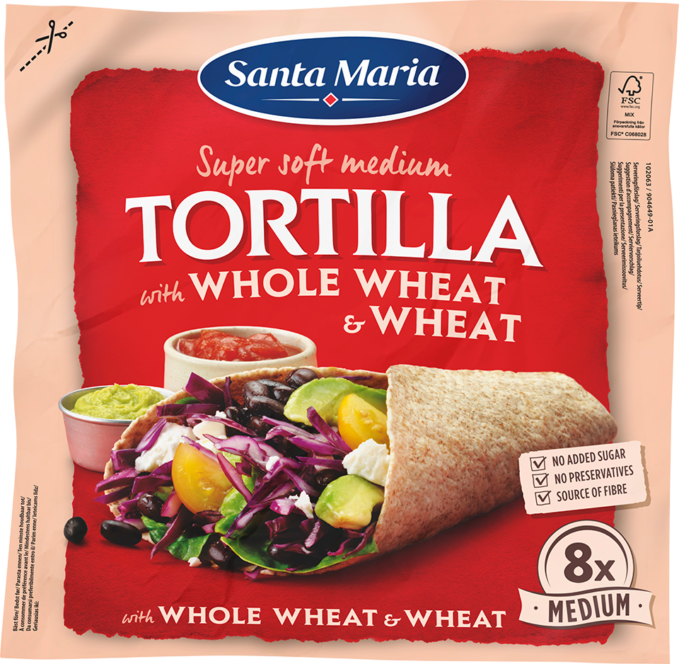 Packet with eight whole wheat tortillas