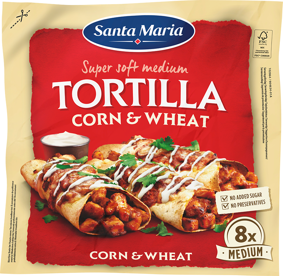 Packet with eight corn and wheat tortillas