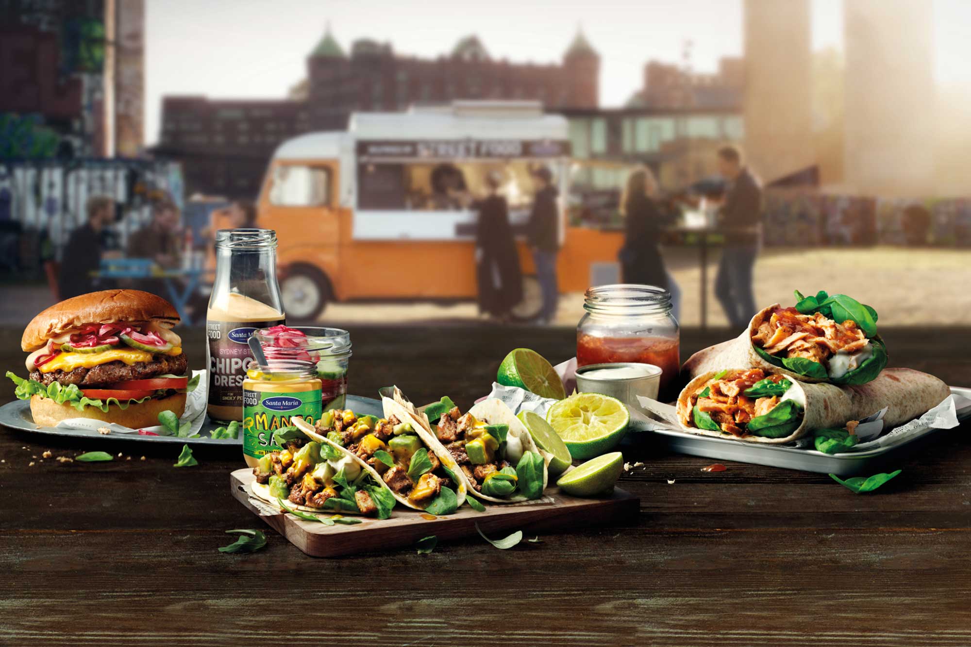 Street food och en food truck.