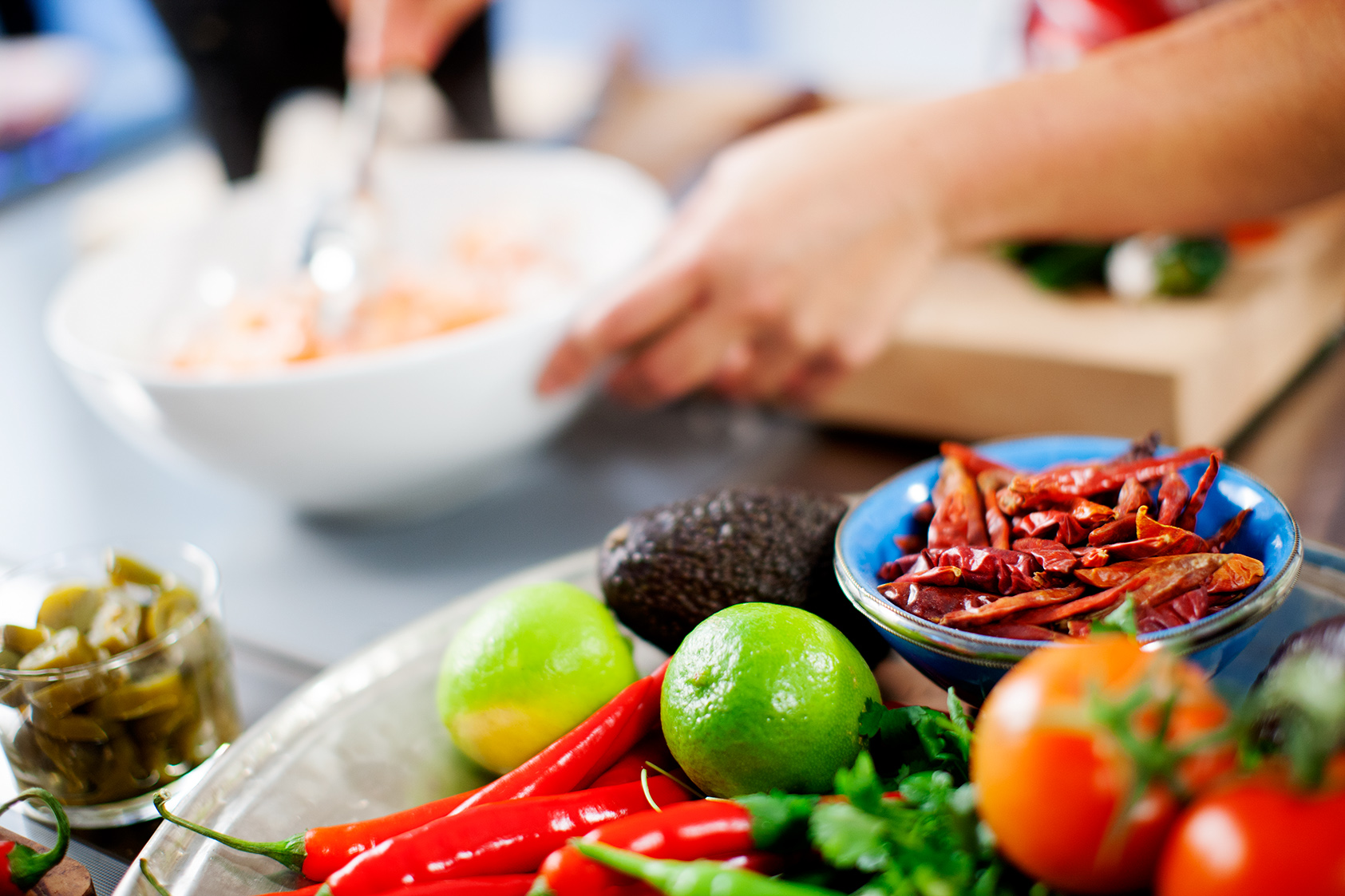 Chili and vegetables are cooked.