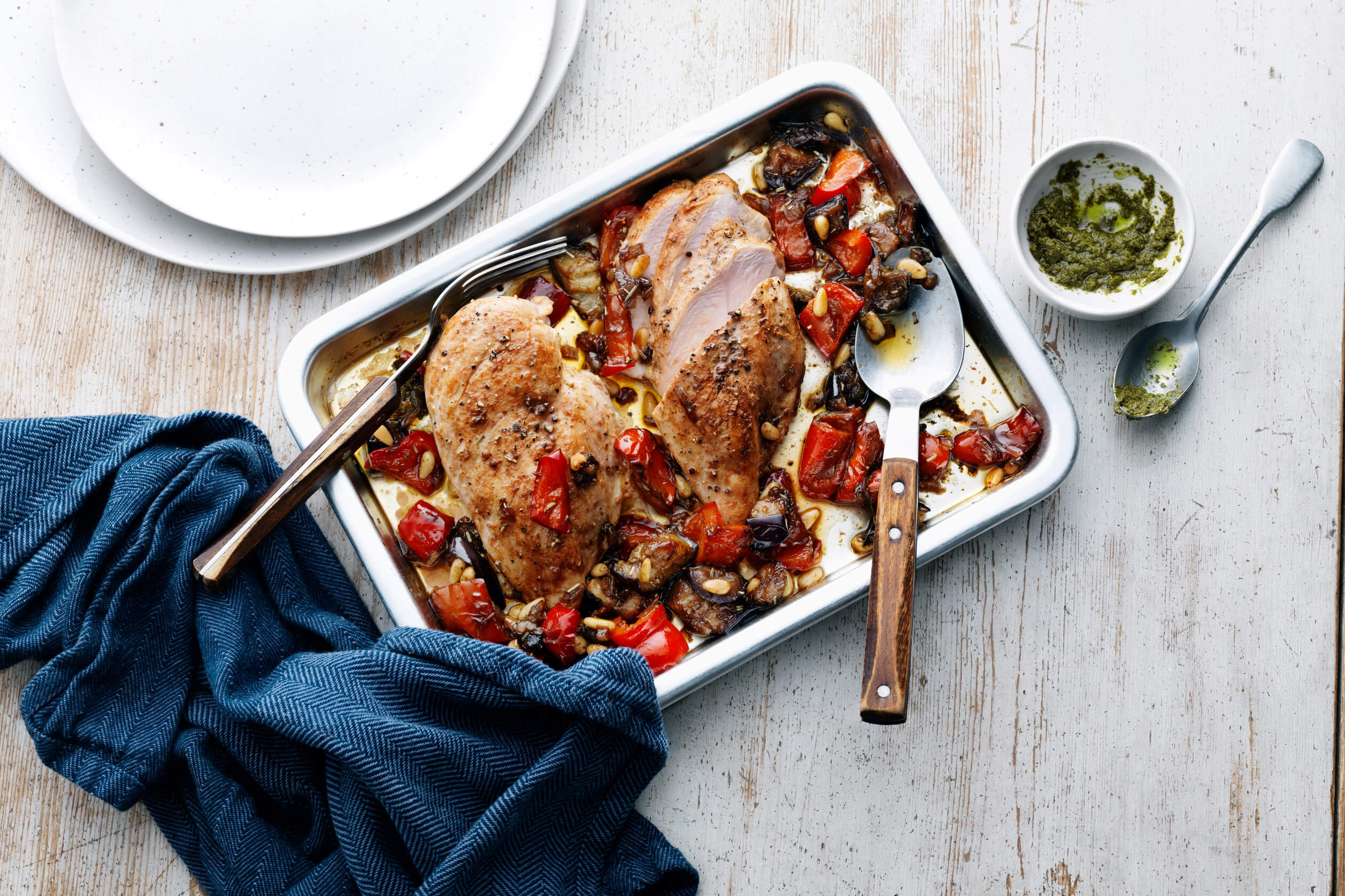 stekt kyckling med sötsyrlig aubergine
