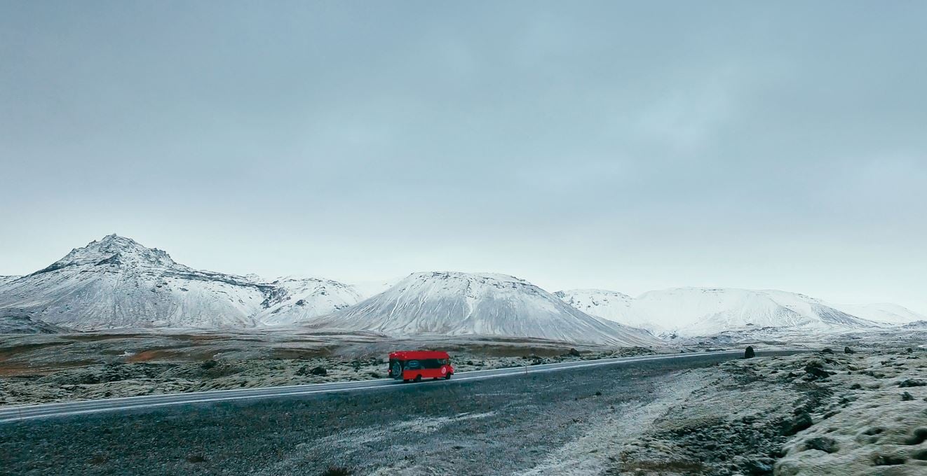 The Santa Maria food truck on the way to  a research station by a volcano in Iceland.