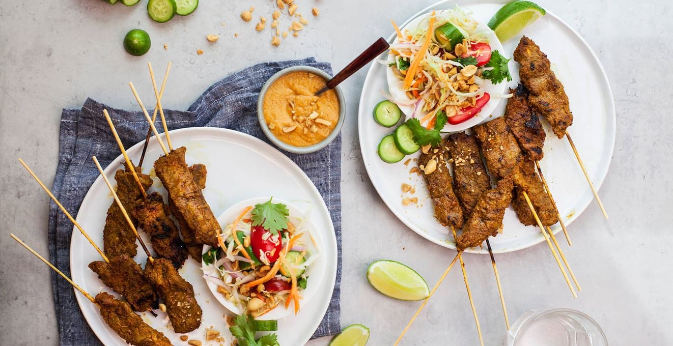 Biff Satay med peanøttsaus og kålsalat