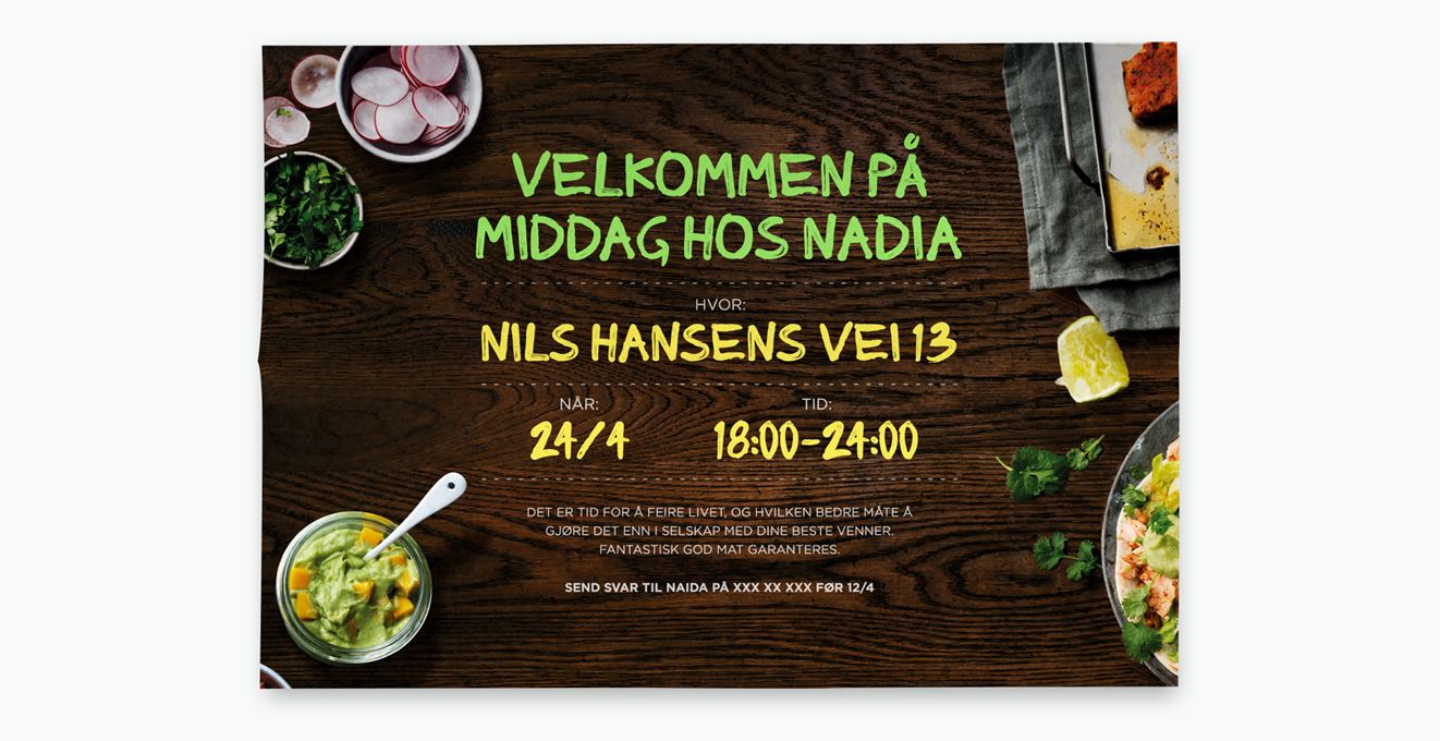 Eksempel på invitasjonskort