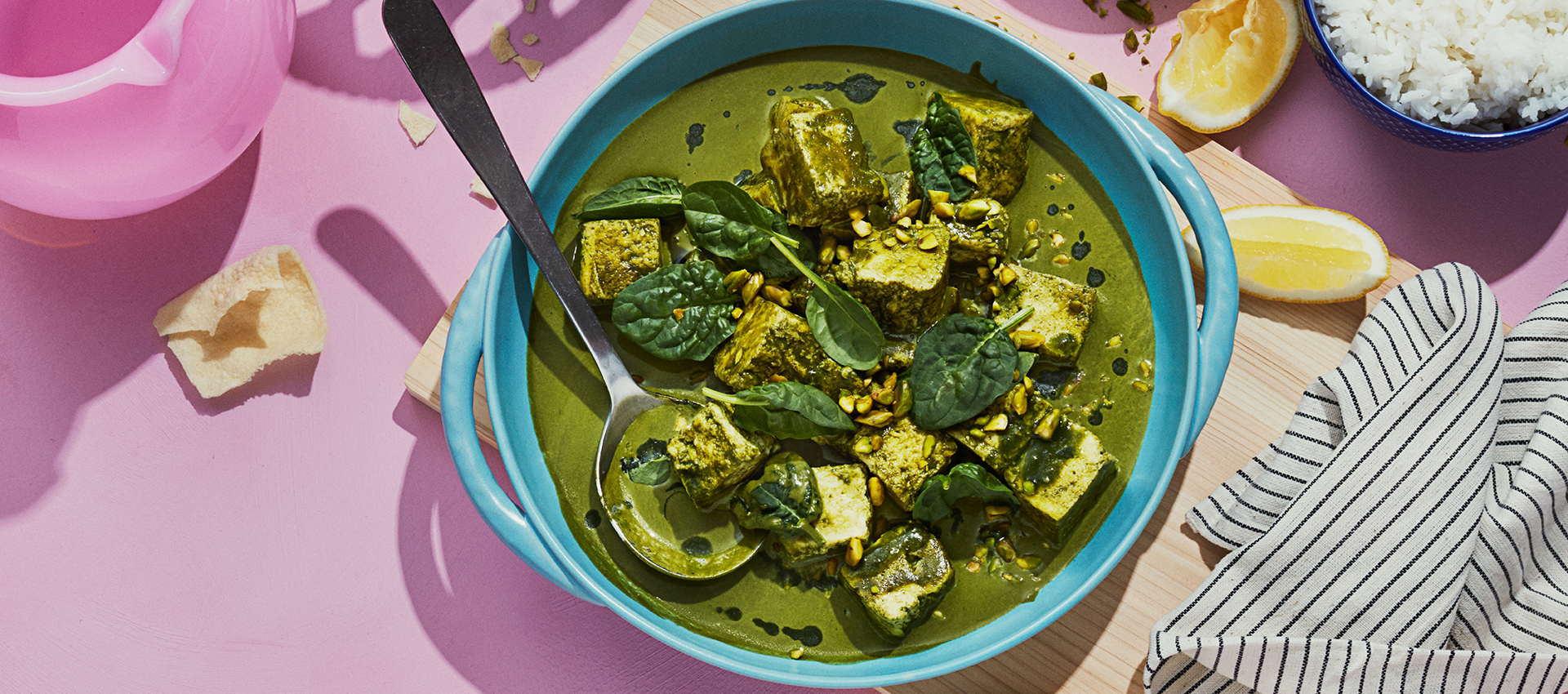 Indiase paneer met spinazie en pistachenoten