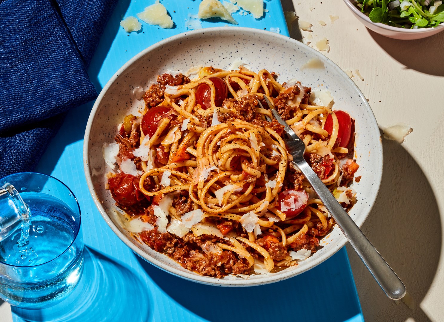 Bolognese med spaghetti på tallerken