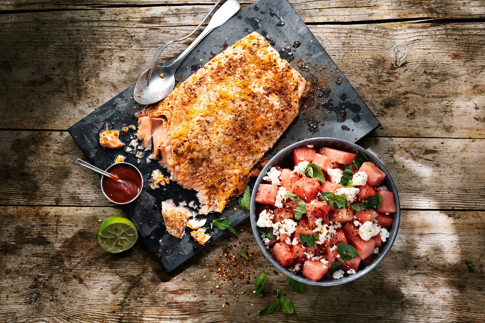 Marinierter Lachs mit Wassermelonensalat