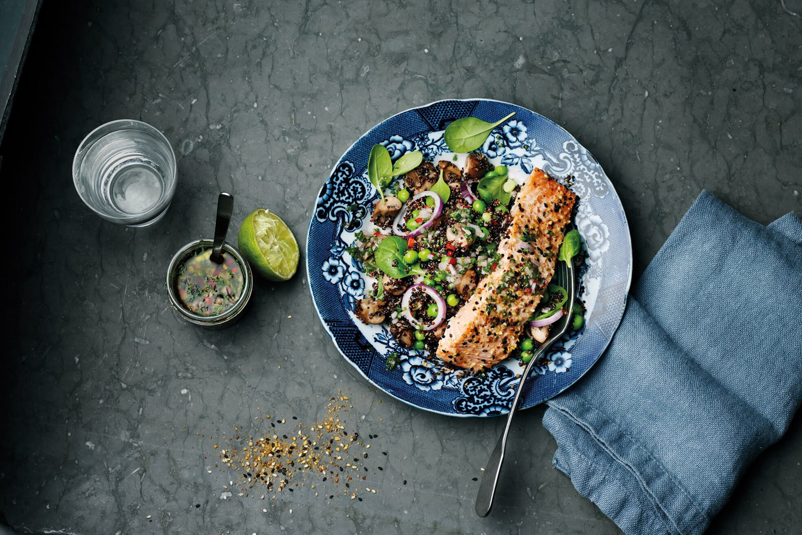 zalm met wasabi en sesam kruiden