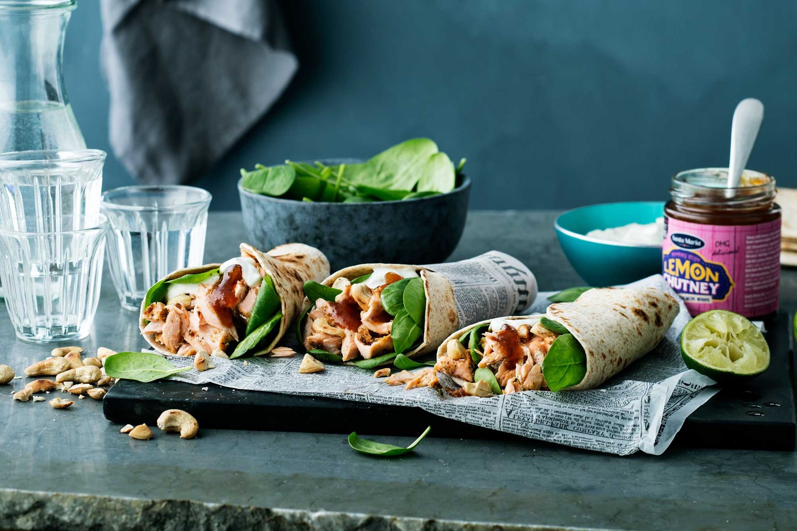 Pulled salmon wraps