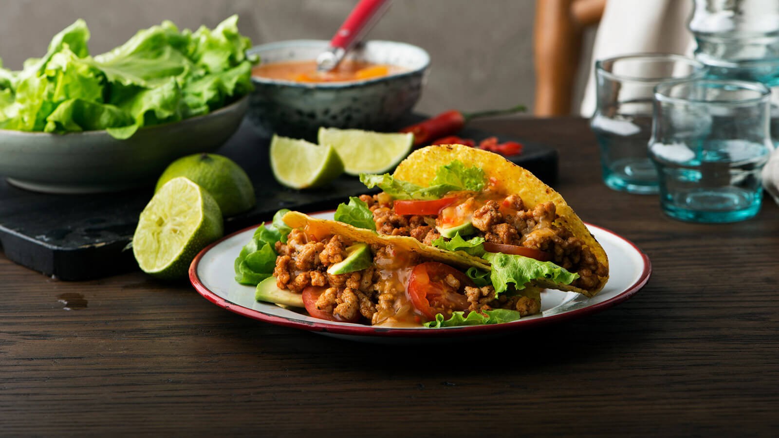 Chicken tacos served on a plate