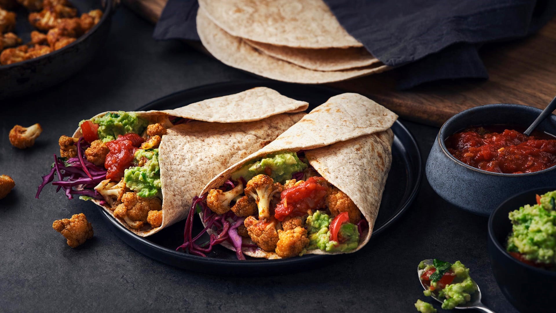 Vegetarische fajita met krokante bloemkool