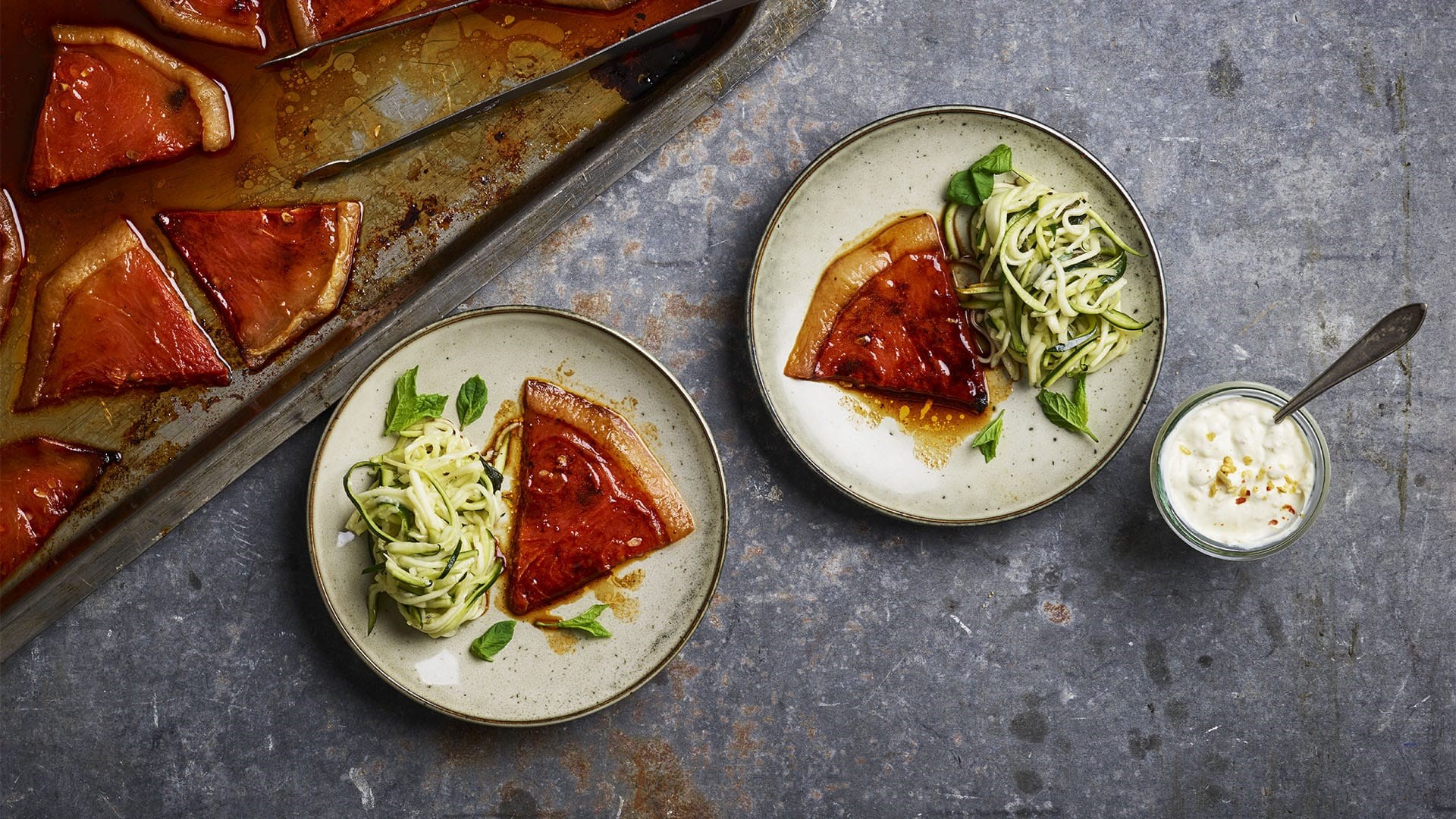 Bagt vandmelon med Squash og myntesalat