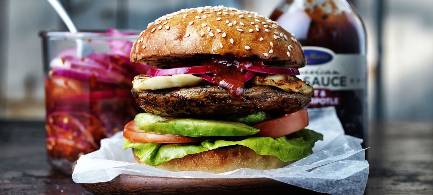 Portobello un haloumi burgeri