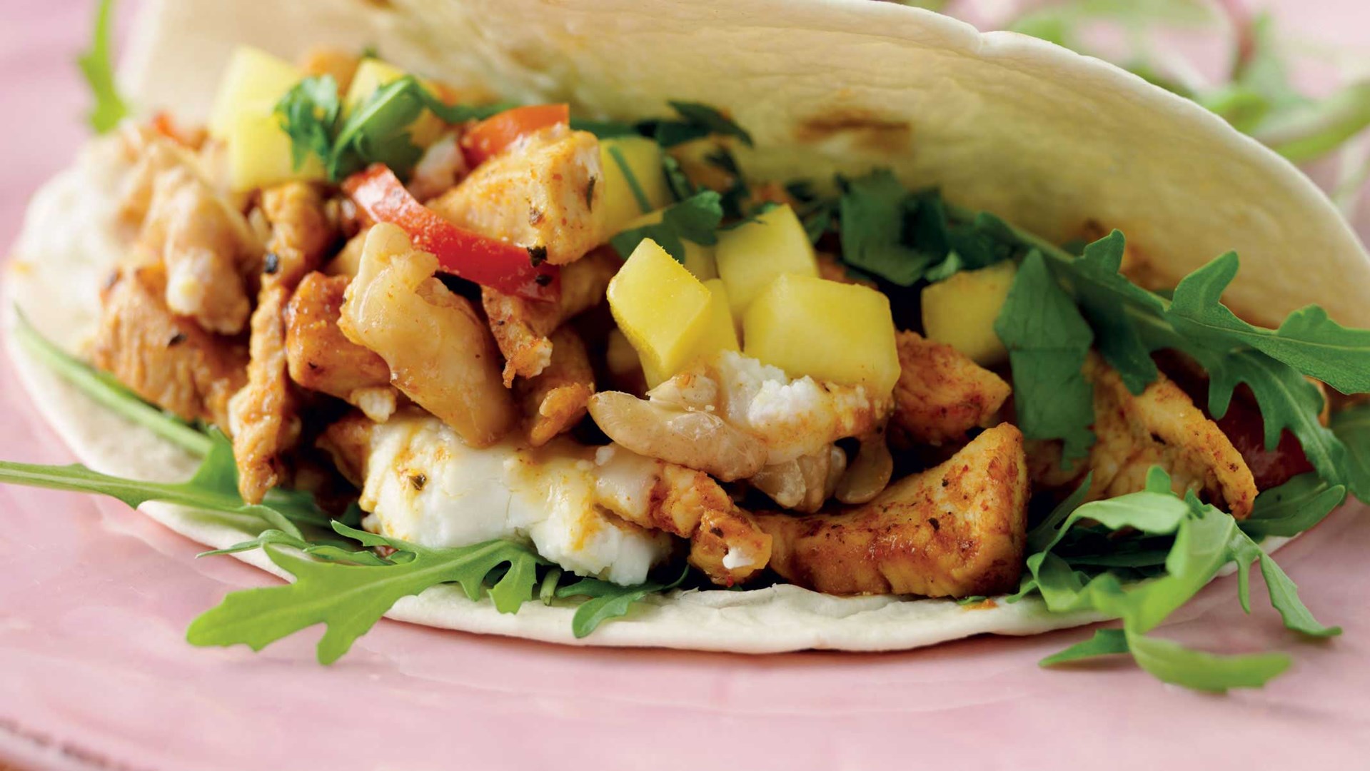 Goats Cheese Fajita filled with Spiced Chicken and Walnuts