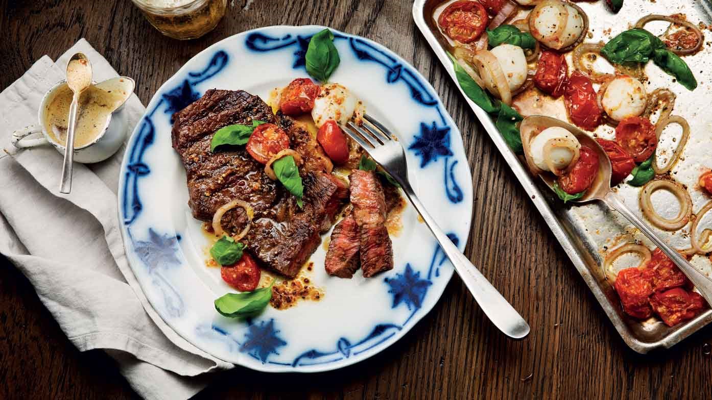 Sirloin Steak with Warm Tomato and Mozzarella Salad