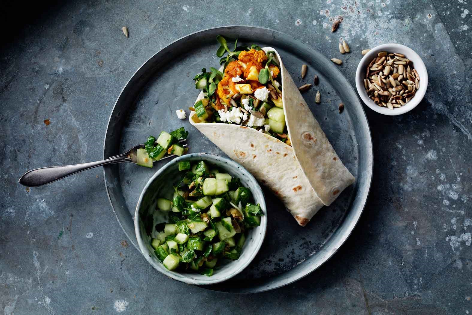 Sweet Potato Fajita with Cucumber & Jalapeño Salad