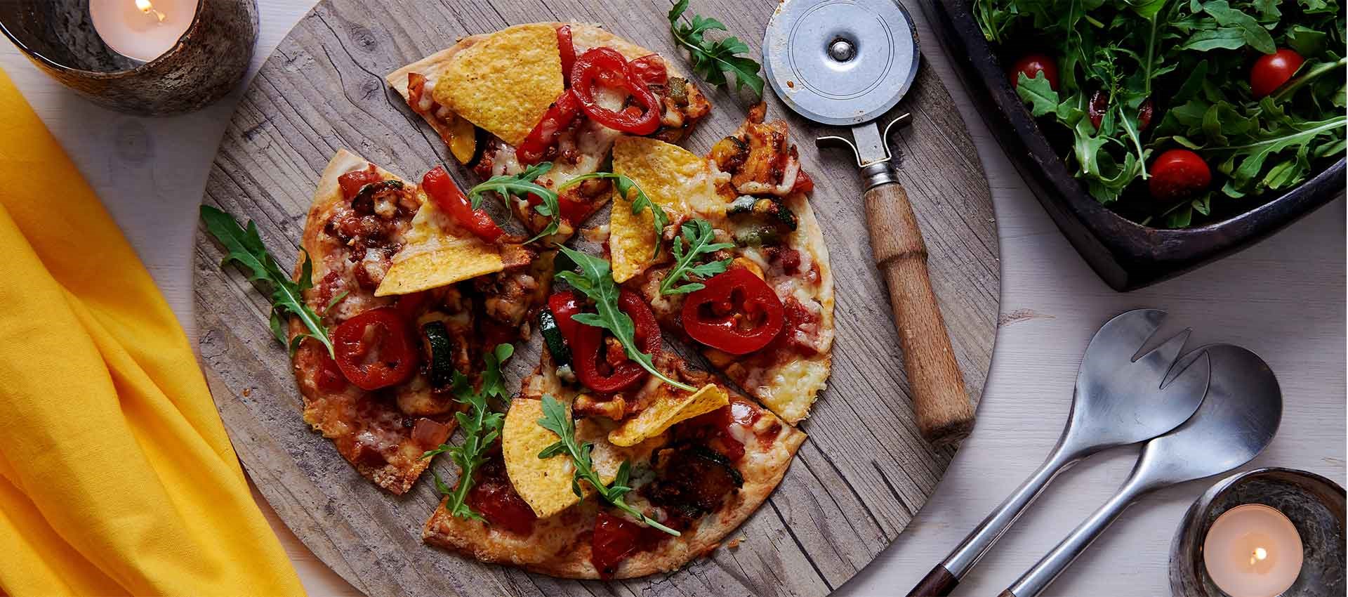 Krokante veggie taco pizza