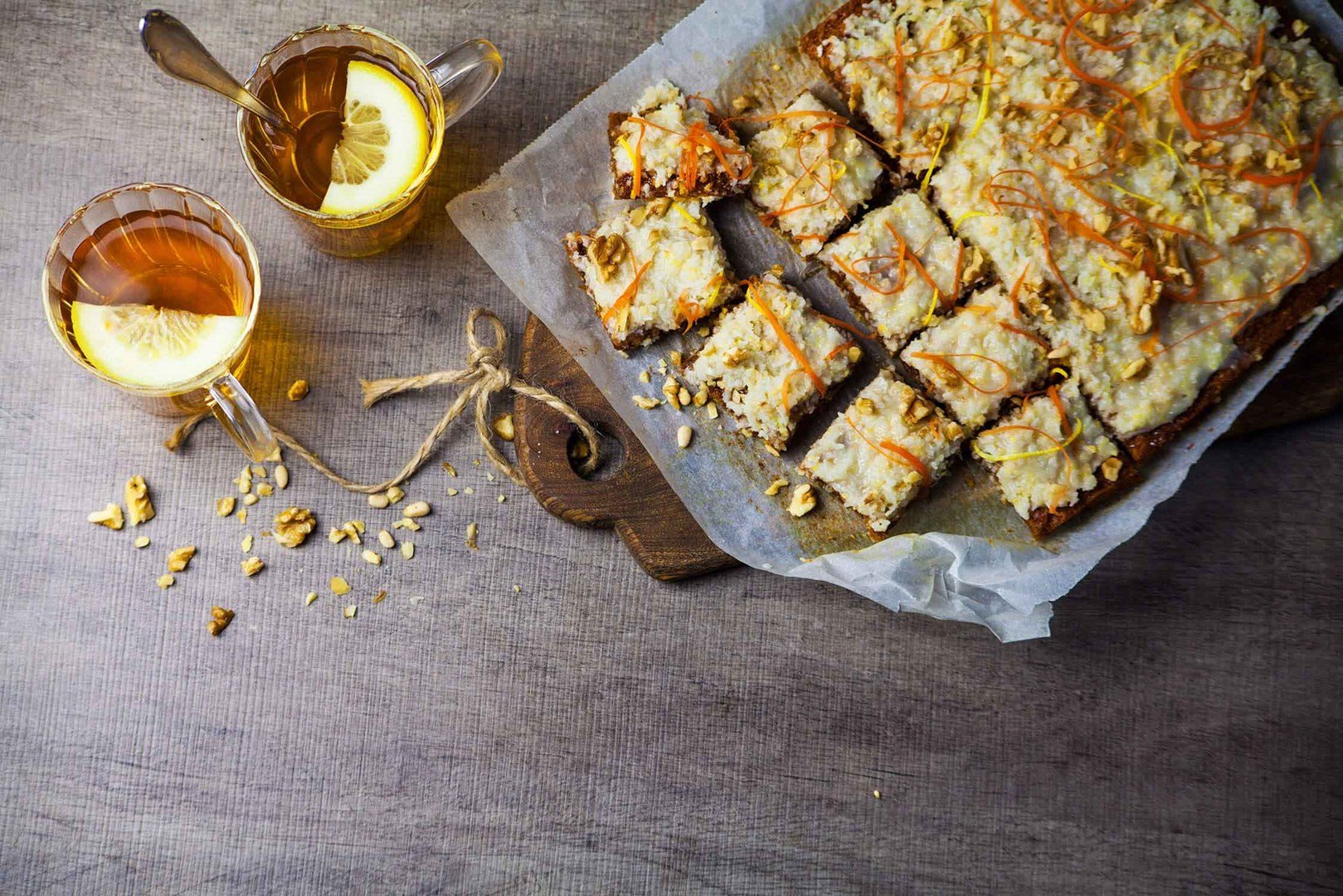 Vegan carrot cake with coconut frosting