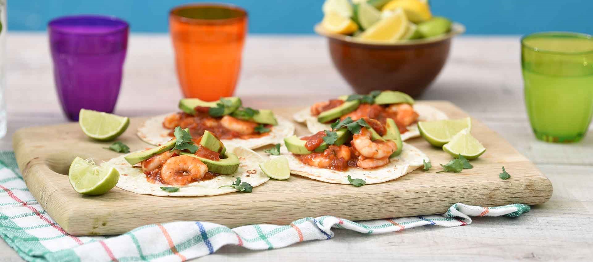 Prawn Tacos with Peruvian Garlic & Tomato Sauce