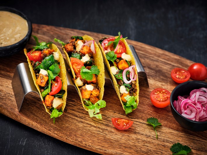 3 Tacos végétariens avec lentilles rouges et à la patate douce