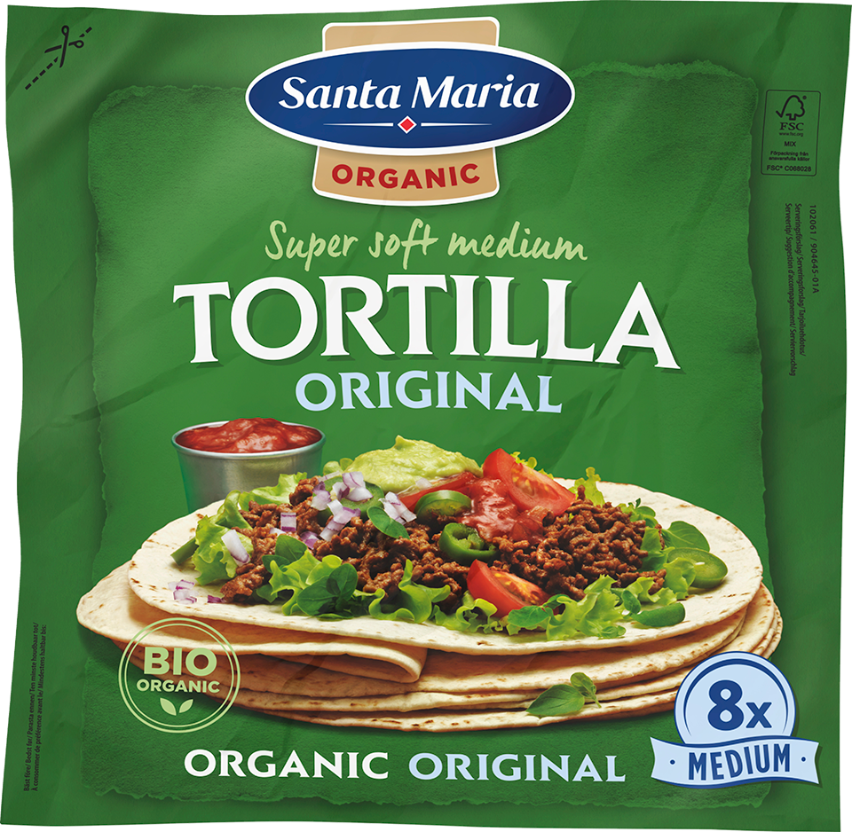 verpakking met 8 organic whole tortilla's