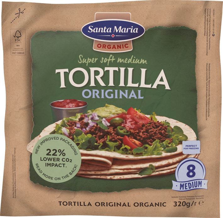 verpakking met 8 organic whole tortilla's