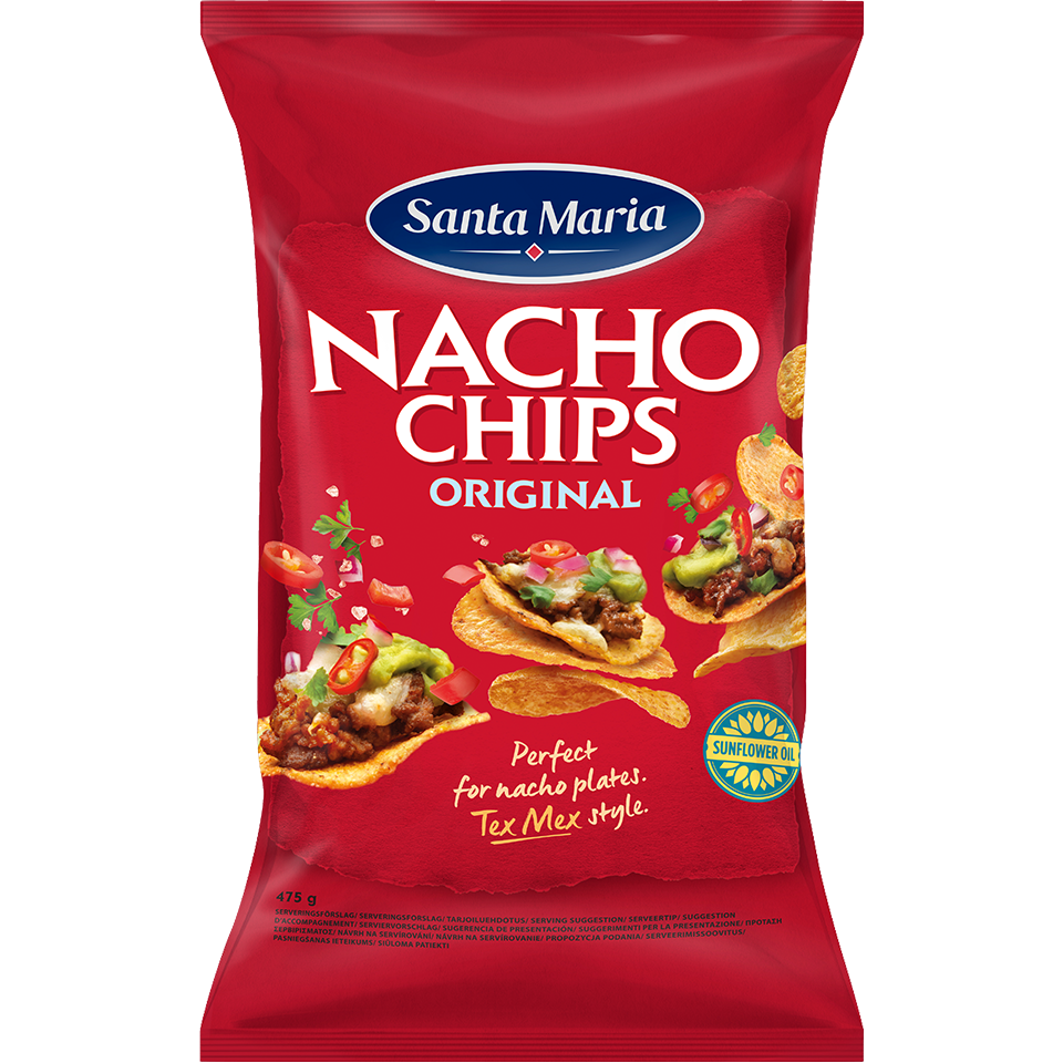Stor förpackning med Nacho chips bakade på majsmjöl