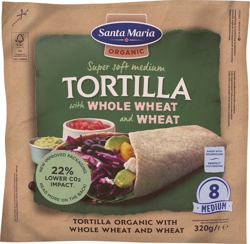 verpakking met 8 organic whole wheat tortilla's