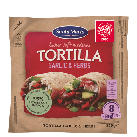 Verpakking met 8 garlic and herb tortillas