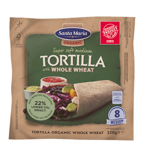Packet with eight organic whole wheat tortillas