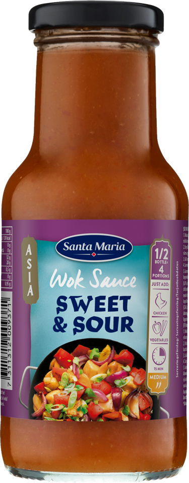 En flaska med söt sur wok-sås