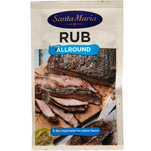 Påse med BBQ Rub Allround till kött och kyckling.