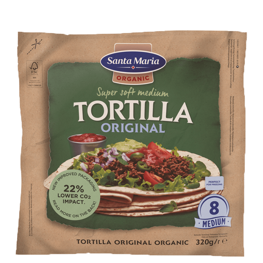 Packet with eight organic wheat tortillas