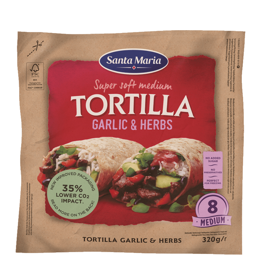 Verpakking met 8 garlic and herb tortillas