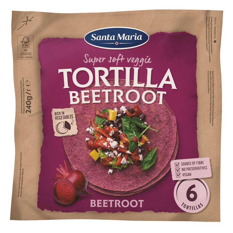 packaging with beetroot tortilla