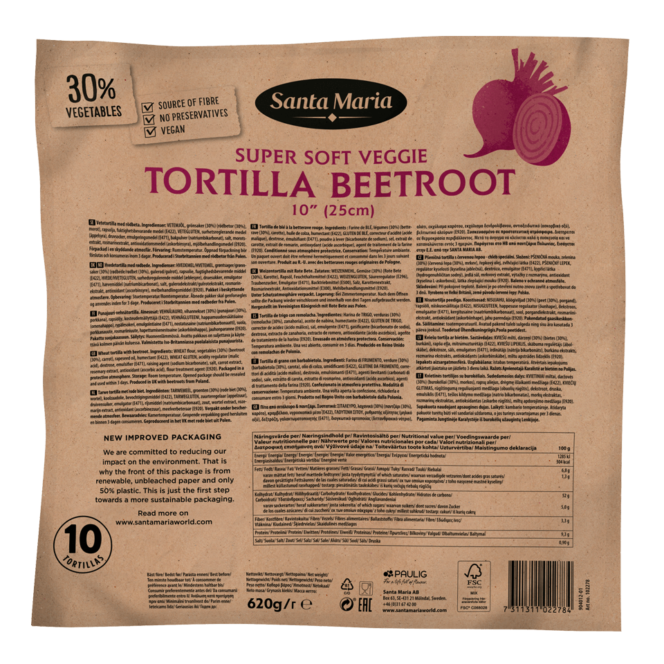 (NO) Tortilla Beetroot 10” (25cm) 620Gx8