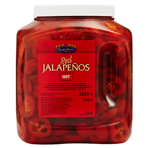 Raudonos Jalapeno aitriosios paprikos, griežinėliais