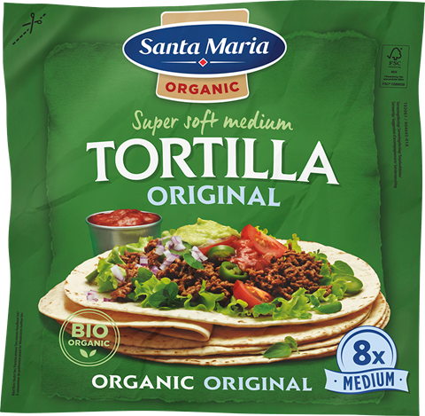 Packet with eight organic wheat tortillas