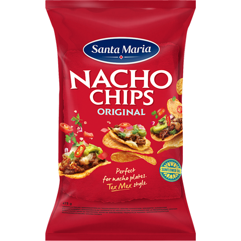 Stor förpackning med Nacho chips bakade på majsmjöl