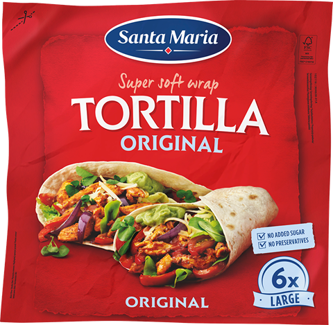 Förpackning med sex stora vetetortillas