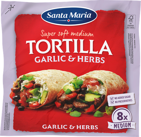 Verpakking met 8 garlic and herb tortillas