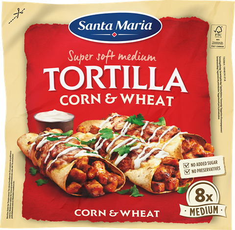 Packet with eight corn and wheat tortillas